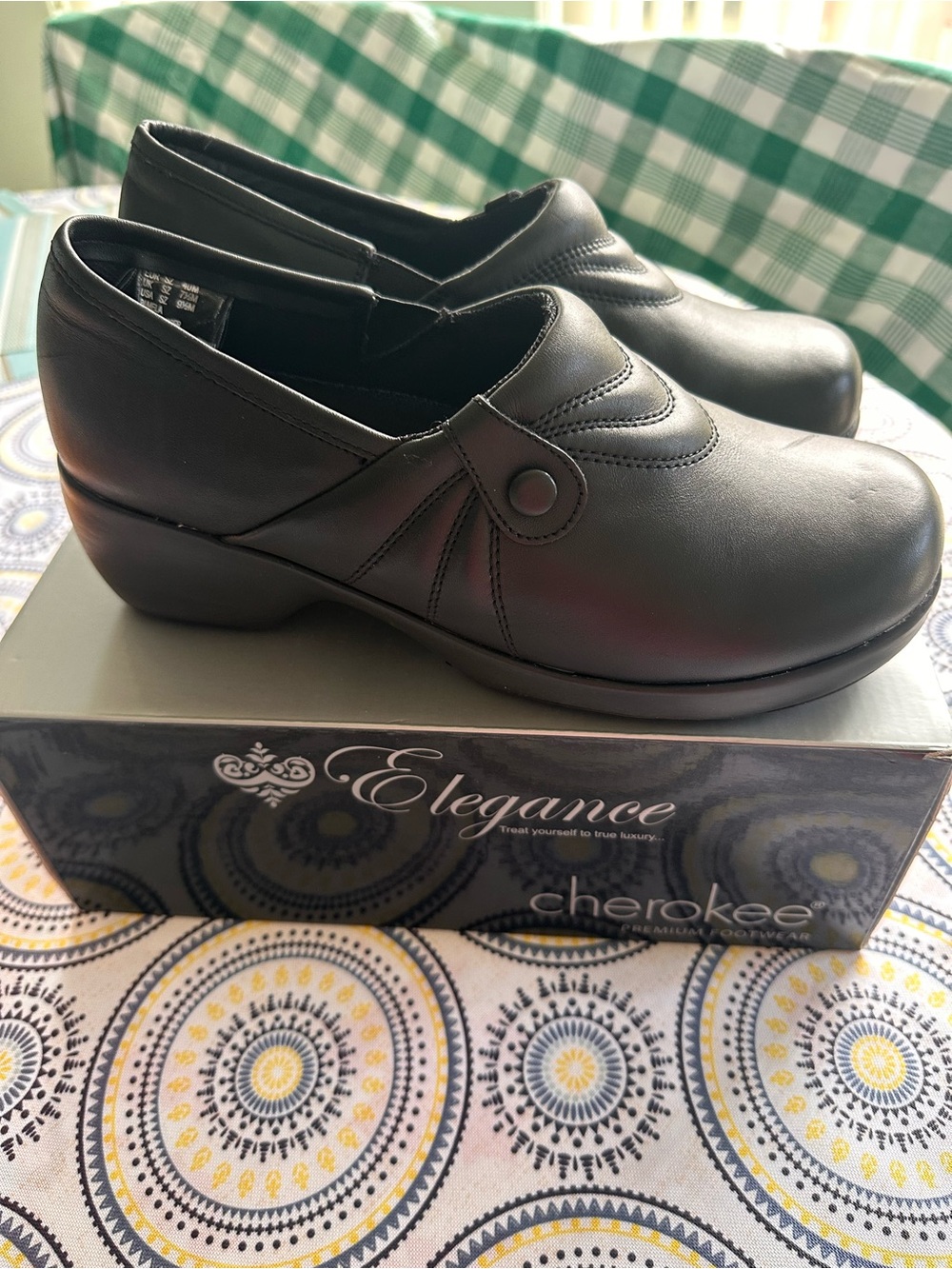 Cherokee Black Slip-On Nursing Clog with Button Accent